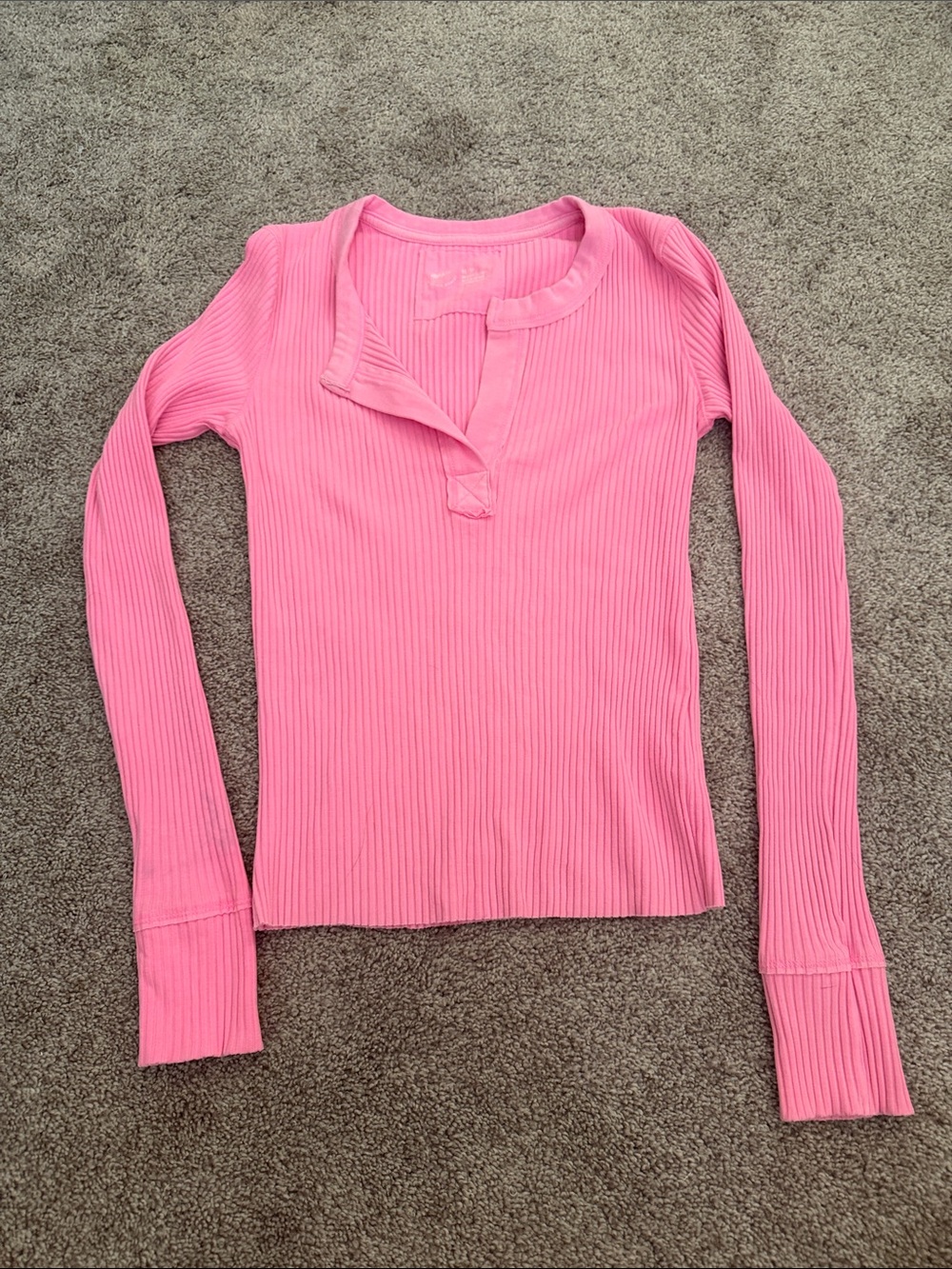 aerie Pink Ribbed Long Sleeve Henley Top